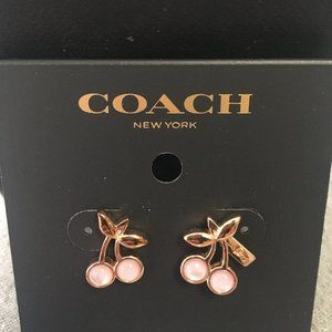 COACH Baby Pink & Gold Cherry Stud Earrings-NIB